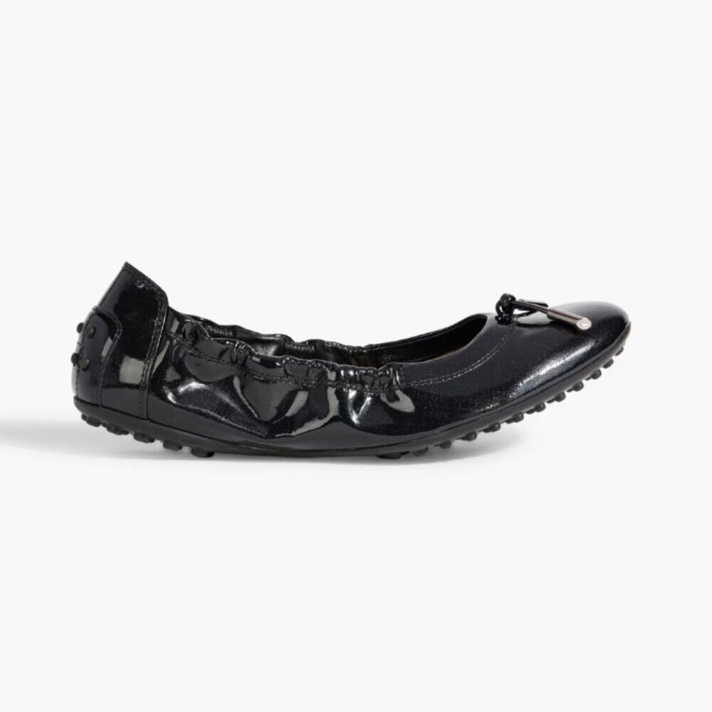 Tod's Dee Scrunch Patent Ballet Flats 35 Black
